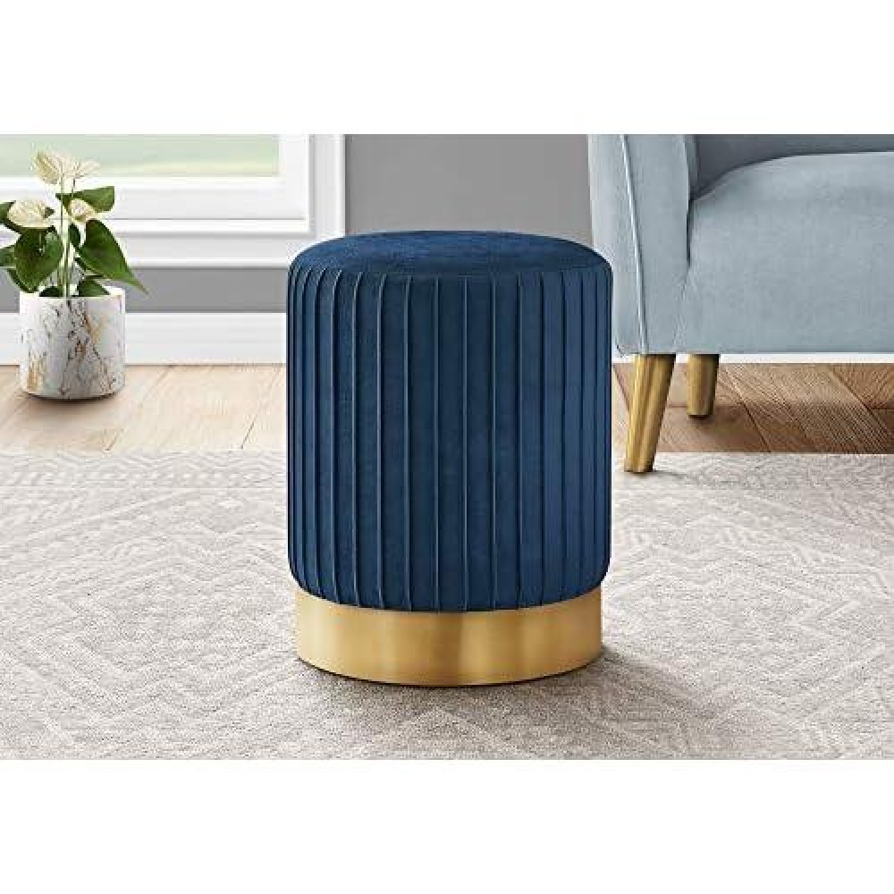 Monarch Specialties I 9021 Cylindrical Pouf with Pleated Sides Padded Seat and Metal Base Small Upholstered Ottoman 18 H B