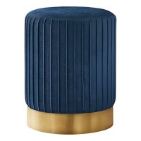 Monarch Specialties I 9021 Cylindrical Pouf with Pleated Sides Padded Seat and Metal Base Small Upholstered Ottoman 18 H B