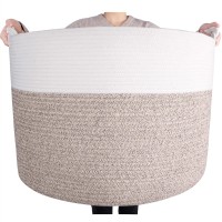 Mintwood Design Xxxxlarge 22 X 16 Inches Decorative Cotton Rope Basket, Blanket Basket Living Room, Laundry Basket, Woven Basket, Toy Storage Baskets Bin, Round Basket For Pillows, Towels, Light Brown
