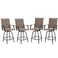 Phi Villa Outdoor Patio Swivel Bar Stools With Back, Bar Height Patio Chairs With Armrest, Set Of 4, Padded Textilene