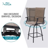 Phi Villa Outdoor Patio Swivel Bar Stools With Back, Bar Height Patio Chairs With Armrest, Set Of 4, Padded Textilene