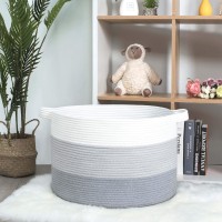 Mintwood Design Extra Large 22 X 14 Inches Decorative Cotton Rope Basket, Blanket Basket Living Room, Laundry Basket, Woven Basket, Toy Storage Baskets Bin, Round Basket For Pillows, Towels - Grey