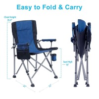 Outdoor Camping Chair, Folding Camping Chair, Heavy Duty Steel Frame, Padded Lawn Chair With Arm Rest Cup Holder And Portable Carrying Bag Navy Blue