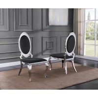 White Marble 7pc Set Stainless Steel Chairs in Black Velvet