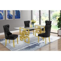 Classic 5 Piece Dining Set With Glass Table Top and Stainless Steel Legs Black