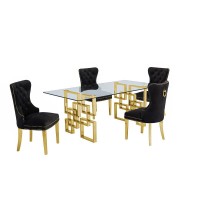 Classic 5 Piece Dining Set With Glass Table Top and Stainless Steel Legs Black