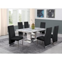 White Marble 7pc Set Pleated Chairs in Black Velvet