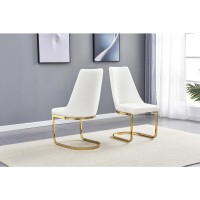 Square Tempered Glass 5pc Gold Set Chrome Chairs in White Faux Leather