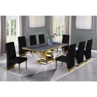 Dark Grey Marble 9pc Set Pleated Chairs in Black Velvet