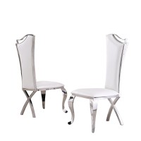 White Marble 7pc Set Highback Chairs in White Faux Leather