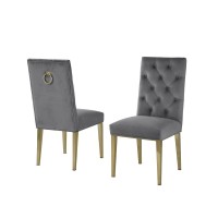 Dark Grey Marble 9pc Set Tufted Ring Chairs in Dark Grey Velvet