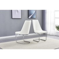 Faux Marble 7pc Set Chrome Chairs in White Faux Leather