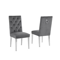 White Marble 7pc Set Ring Chairs in Dark Grey Velvet