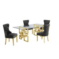 Classic 5 Piece Dining Set With Glass Table Top and Stainless Steel Legs Dark Grey