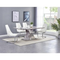 Faux Marble 5pc Set Chrome Chairs in White Faux Leather