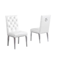 White Marble 5pc Set Ring Chairs in White Faux Leather