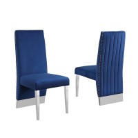 White Marble 5pc Set Pleated Chairs in Navy Blue Velvet