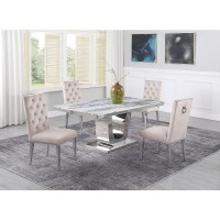 White Marble 5pc Set Ring Chairs in Beige Velvet