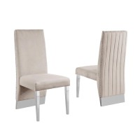 White Marble 7pc Set Pleated Chairs in Beige Velvet