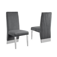 White Marble 7pc Set Pleated Chairs in Dark Grey Velvet