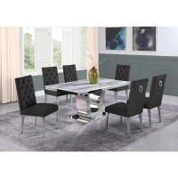 White Marble 7pc Set Ring Chairs in Black Velvet