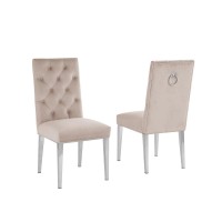 White Marble 7pc Set Ring Chairs in Beige Velvet