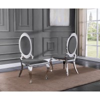 White Marble 5pc Set Stainless Steel Chairs in Dark Grey Velvet