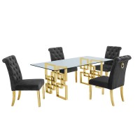 Classic 7 Piece Dining Set With Glass Table Top and Stainless Steel Legs wRing Handle Dark Grey