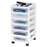 Iris Usa Craft Organizers And Storage, Rolling Storage Cart For Classroom Supplies, Storage Organizer For Art Supplies, Drawer Top Organizer For Small Parts, 6 Drawers, White