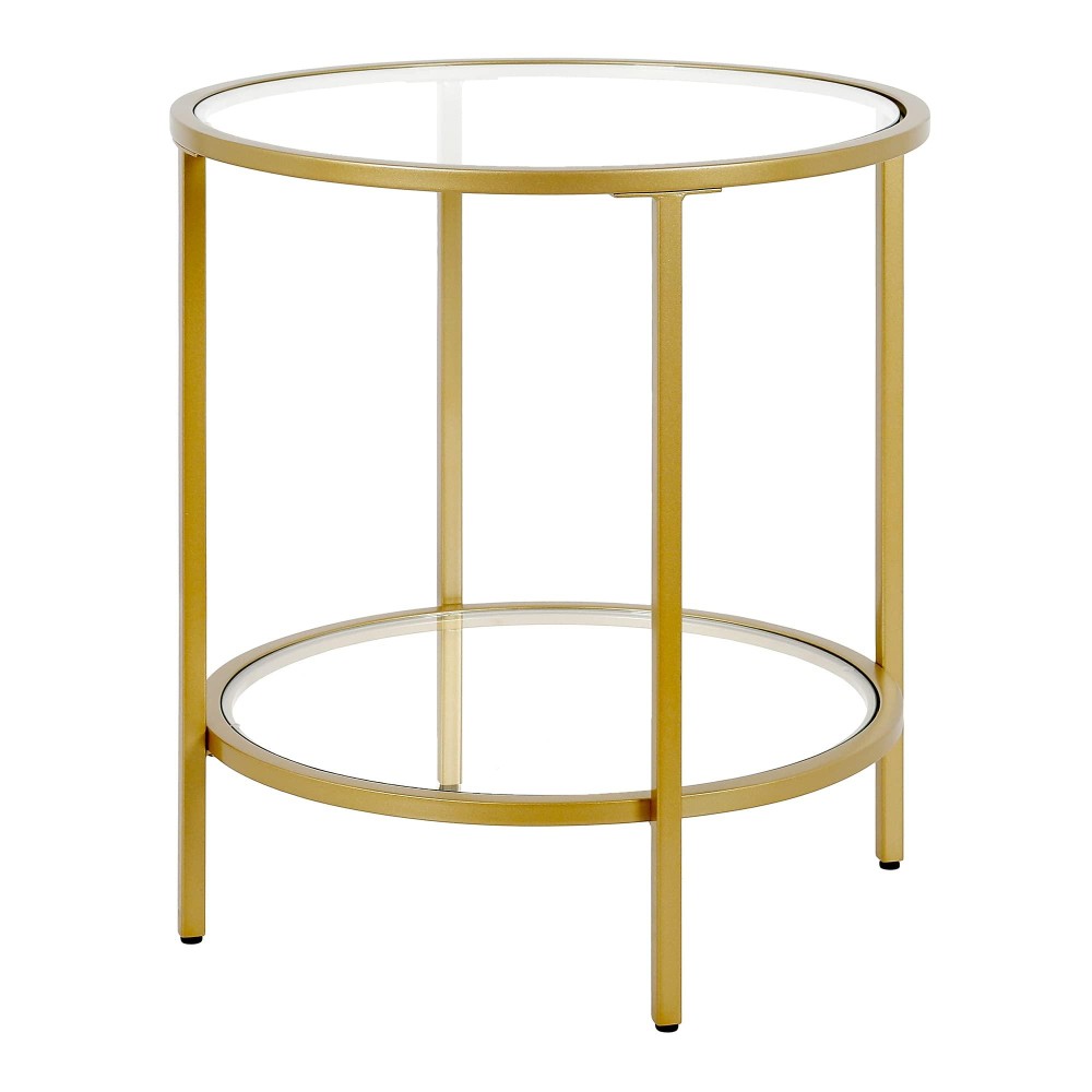 Hennhart 20 Wide Round Side Table With Glass Shelf In Brass Table For Living Room Bedroom