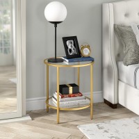 Hennhart 20 Wide Round Side Table With Glass Shelf In Brass Table For Living Room Bedroom