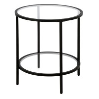 Hennhart 20 Wide Round Side Table With Glass Shelf In Blackened Bronze Table For Living Room Bedroom