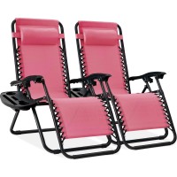 Best Choice Products Set Of 2 Adjustable Steel Mesh Zero Gravity Lounge Chair Recliners Wpillows And Cup Holder Trays Pink