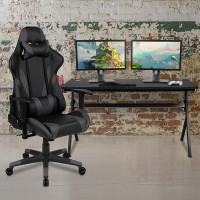 Gaming Desk and GrayBlack Reclining Gaming Chair Set Cup HolderHeadphone HookRemovable Mouse Pad Top Wire Management