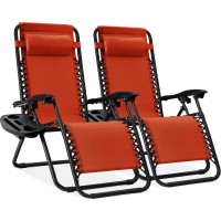 Best Choice Products Set Of 2 Adjustable Steel Mesh Zero Gravity Lounge Chair Recliners Wpillows And Cup Holder Trays Burnt O