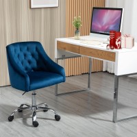 Mojay Home Office Desk Chair With Mid-Back Modern Tufted Velvet Fabric Computer Chair Swivel Height Adjustable Accent Chair With Arms For Study Living Bedroom(Navy Blue)