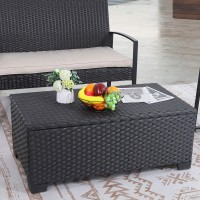 Rattaner Patio Coffee Table With Storage Wicker Outdoor Coffee Table And Allweather Wicker Side Table With Waterproof Cover Bl