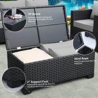 Rattaner Patio Coffee Table With Storage Wicker Outdoor Coffee Table And Allweather Wicker Side Table With Waterproof Cover Bl