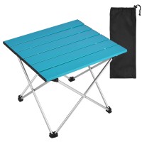 Tesouro Portable Camping Table,Folding Side Table Aluminum Top For Outdoor Cooking, Hiking, Travel, Picnic (Medium, Blue)