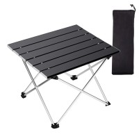 Tesouro Portable Camping Table,Folding Side Table Aluminum Top For Outdoor Cooking, Hiking, Travel, Picnic (Medium, Black)