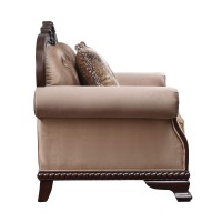 Acme Chateau De Ville Fabric Loveseat With 3 Pillows In Beige And Espresso