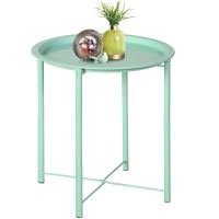 Vecelo Side/End Table, Folding Round Metal Anti-Rust And Waterproof Outdoor Or Indoor Tray For Living Room Bedroom Balcony And Office, 1 Pcs, Light Green