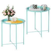 Vecelo Sideend Table Folding Round Metal Antirust And Waterproof Outdoor Or Indoor Tray For Living Room Bedroom Balcony And O