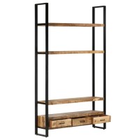 Vidaxl Cabinet, Bookcase With Storage Shelves, Storage Cabinet For Home Kitchen Living Room, Industrial Style, Solid Rough Wood Mango