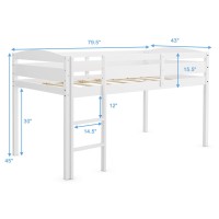 Costzon Twin Loft Bed, Solid Wood Low Loft Bed W/Guard Rail And Ladder, Boys & Girls Twin Bed For Kids Room, No Box Spring Needed, Classic Children Low Loft Bed With Storage For Bedroom, White