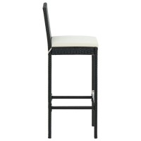 Vidaxl 2X Garden Bar Stool With Cushions Outdoor Patio Balcony Kitchen Counter Pub Home Lounge Seating Chairs Stools Black Poly Rattan