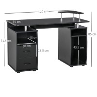 Homcom Computer Desk Office Pc Table Workstation With Keyboard Tray, Cpu Shelf, Drawers, Sliding Scanner Shelf, Black