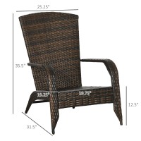 Outsunny Patio Wicker Adirondack Chair Outdoor Allweather Rattan Fire Pit Chair Wsoft Cushions Tall Curved Backrest And Comf