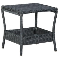 Vidaxl Outdoor Side Table, Patio End Table With Storage, Coffee Table, Garden Furniture For Front Porch Deck Lawn Backyard Balcony, Modern, Pe Rattan Gray