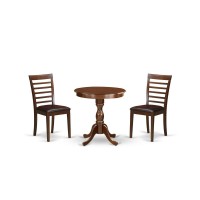 East West Furniture ESML3MAHLC 3Pc Kitchen Dining Set 2 Dining Room Chairs and 1 Modern Dining Table Mahogany Finish